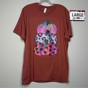 Triple Pumpkin Tower Large Fall Tee shirt - Rust